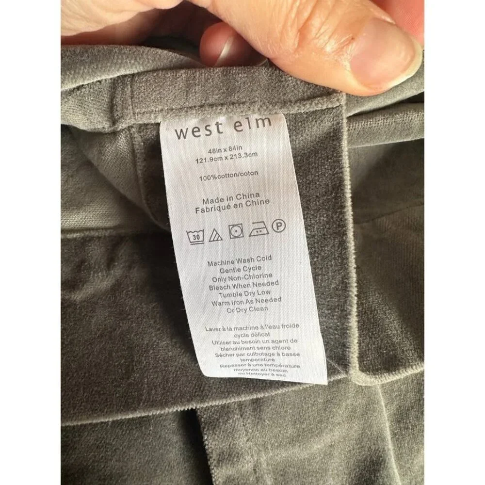 (2) West Elm cotton velvet pole top curtain drapes. Gray. 48x84”